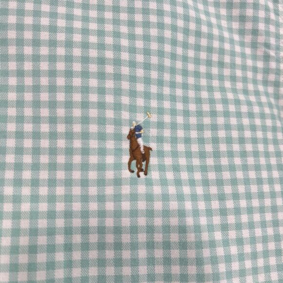 Ralph Lauren Shirt Mens Medium Flesh Pony Mint Green Gingham Plaid Oxford - Picture 2 of 14